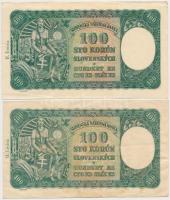 Szlovákia 1940. 100K (2x) egyik csehszlovák bélyeggel T:I-,III
Slovakia 1940. 100 Korun (2x) one wi...