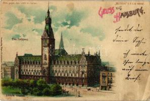 1899 Hamburg, Rathaus / town hall, Kunstverlag Röpke & Woortman No. 518 Meteor hold to light litho (fa)