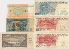 9db-os vegyes külföldi bankjegy tétel, közte Montenegró 1914. 1P "ANNULE" felülbélyegzésse...