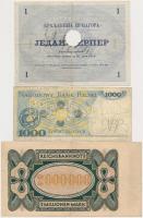 9db-os vegyes külföldi bankjegy tétel, közte Montenegró 1914. 1P "ANNULE" felülbélyegzésse...