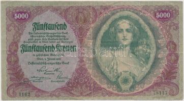 Ausztria / Osztrák-Magyar Bank 1922. 5000K T:III  Austria / Österreichisch-Ungarische Bank 1922. 5000 Kronen C:F