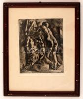Szőnyi István (1894-1960): Gondolkodó félakt és hátakt. Rézkarc, papír, jelzett, üvegezett keretben, 25×20 cm