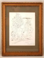 Kass János (1927-2010): Antik jelenet. Szitanyomat, papír, jelzett, üvegezett keretben, 32×23 cm