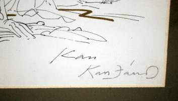 Kass János (1927-2010): Antik jelenet. Szitanyomat, papír, jelzett, üvegezett keretben, 32×23 cm