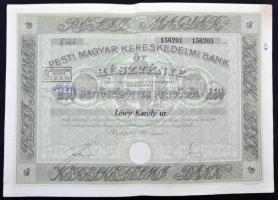 Budapest 1928. "Pesti Magyar Kereskedelmi Bank" 5 részvénye egyben összesen 250P-ről, szelvényekkel, bélyegzéssel és szárazpecséttel T:II-