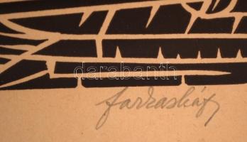 Farkasházy Miklós(1895-1964): Napozó nő. Linómetszet, papír, jelzett, üvegezett keretben, 30×25 cm