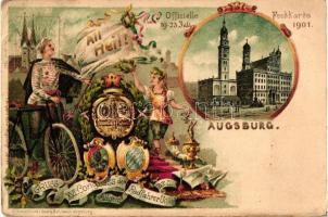 1901 Augsburg, Officielle Festkarte, XVI. Congress der Allgem. Radfahrer Union D.T.C. / XVI. Congress of the General Cyclists Union D.T.C. Emb. litho (EB)
