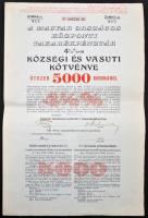 Budapest 1917. "A Magyar Országos Központi Takarékpénztár" 4 1/2%-os községi és vasúti kötvénye 5000K-ról T:II-