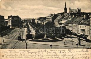 Pozsony, Pressburg, Bratislava; Sétatér, villamos / promenade, tram