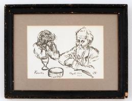 Rippl-Rónai József (1861-1927): Fenella és Rippl bácsi, Cinkográfia, papír, jelzett a nyomaton, üvegezett keretben, 16x22 cm