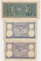 Románia 1920-1927. 20L (2x) + 1947. 1.000.000L T:III,III- 
Romania 1920-1927. 20 Lei (2x) + 1947. 1...