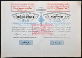 Sopron 1918. "Vasárugyár Részvénytársaság Sopron-Graz" részvénye 200K-ról felülbélyegzéssel T:II-