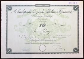 Budapest 1926. "Budapesti Központi Általános Tejcsarnok Részvénytársaság" részvénye 10P-ről szelvényekkel T:I-
