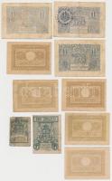 Románia 1915. 1L + 1917. 10b + 50b + 1920. 1L (2x) egyik felülbélyegzéssel + 1945. 20L (5x) T:III,II...