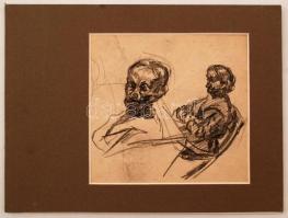 Pór Bertalan (1880-1964): Vázlatok az édesanyáról. Ceruza, papír, jelzés nélkül, paszpartuban, 17×18...