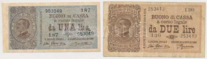 Olaszország 1914-1917. 1L + 1920-1922. 2L T:III Italy 1914-1917. 1 Lira + 1920-1922. 2 Lire C:F