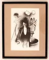 Kontuly Béla (1904-1983): Illusztráció. Litográfia, papír, jelzés nélkül, üvegezett keretben, 19×13 cm