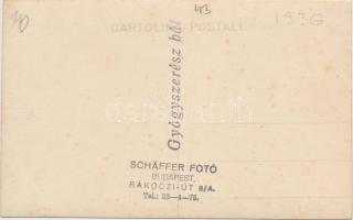 1936 Bp., Gyógyszerész bál, fotólap, Schäffer fotó, pecséttel jelzett, 9x14 cm