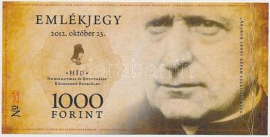 2012. 1000Ft "Mindszenty József Emlékjegy" T:I