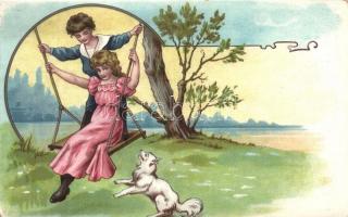 8 darabos művészi litho képeslap sorozat, gyerekkori idillek /  Series of 8 unused litho art postcar...