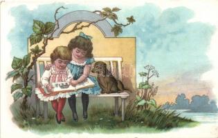 8 darabos művészi litho képeslap sorozat, gyerekkori idillek /  Series of 8 unused litho art postcar...