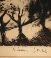 Kórusz József (1927-2010): Tavasz a Balatonon. Rézkarc, papír, jelzett, üvegezett keretben, 30×38 cm