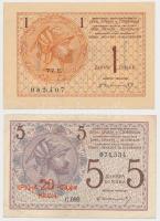 Szerb-Horvát-Szlovén Királyság 1919. 1D + 5D "20K" felülbélyegzéssel T:III Kingdom of the Serbs, Croats and Slovenes 1919. 1 Dinar + 5 Dinara with "20 Kronen" overprint C:F