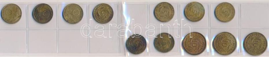 Németország / Weimari Köztársaság / Német 3. Birodalom 1924-1939. 5pf-10pf (12x) + Szovjetunió 1965-1980. 1R (8xklf) T:2,2- Germany / Weimar Republic / German Third Reich 1924-1939. 5 Pfennig - 10 Pfennig (12x) + Soviet Union 1965-1980. 1 Rouble (8xdiff) C:XF,VF