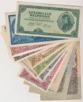44db-os pengő bankjegy tétel, benne 1930. 20P + 1943. 1000P + 1945. 50P + 1946. 100.000.000BP T:vegy...