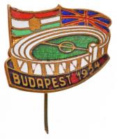 1954. "Budapest 1954" Magyarország-Anglia 6:3 futball mérkőzés visszavágójára zománcozott fém kitűző (23x12mm) T:2