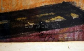 Olvashatatlan jelzéssel: Háztetők. Vegyes technika, papír, üvegezett keretben, 22×38 cm