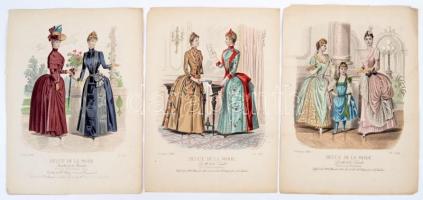 1888 A Revue de la Mode c. divatlap mellékletei. Színezett litográfiák, összesen 7 db. 36x25 cm