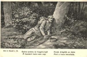 Gyáva ember, ki hogyha kell, A hazáért halni nem mer, sérült magyar katona, Petőfi vers részlet / Injured Hungarian soldier, with an excerpt of Petőfis poem, s: Bíró A. (vágott / cut)