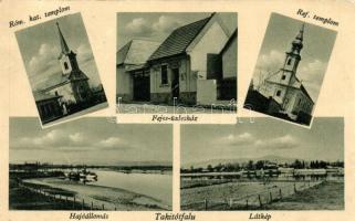 Tahi, Tahitótfalu - 8 db RÉGI városképes képeslap, több mozaikképes lappal, valamint egy photo, vegy...