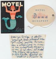 5 db magyar bőröndcímke, egyiken kézírásos üzenettel(Szombathely, Eger, Siófok, Budapest)