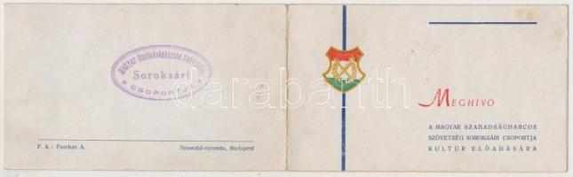 1948 Meghívó a Magyar Szabadságharcos Szövetség Soroksári Csoportjának műsoros estjére