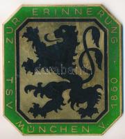 Németország DN "Emlékül - TSV München V. 1860" zománcozott fém plakett (65x72mm) T:2,2- hátoldalán ragasztásnyom Germany ND "Zur Erinnerung - TSV München V. 1860" enamelled metal plaque (65x72mm) C:XF,VF glue mark on back