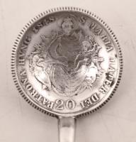 Ezüst 1848-as Szűz Máriás érmés fűszerkanál,  Ag., nettó: 15,1gr., jelzett, 10cm /Silver 1848 coins ...