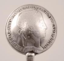 Ezüst 1848-as Szűz Máriás érmés fűszerkanál,  Ag., nettó: 15,1gr., jelzett, 10cm /Silver 1848 coins ...