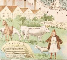 cca 1900 Hatschek Ignác: Szolnok Doboka vármegye közigazgatási térképe. Lithografált, grafikus. / Li...