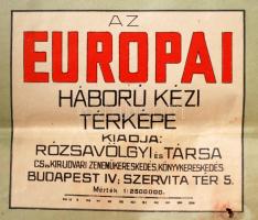 1915 Az európai háború kézi térképe, 1:8500000, Bp., Rózsavölgyi és társa, a hajtások mentén ragaszt...