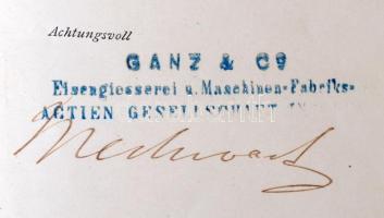1876 Mechwart András (1834-1907) gépészmérnök német nyelvű levele a Budai Villamosközlekedési Vállal...