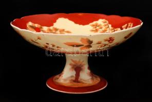 Keleti motívumos porcelán kínáló, kézzel festett, jelzés nélkül, apró kopásnyomokkal, d: 23 cm