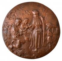 Ebédelő juhászok, bronz falikép, jelzés nélkül, d:25 cm