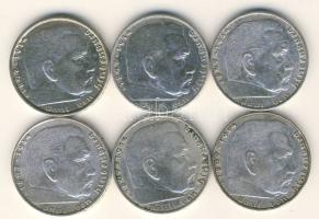 Német Birodalom 1937-38. 2M Ag (6x) "Hindenburg nagyalakú h.k.-tel" T:2/3