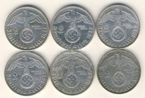 Német Birodalom 1937-38. 2M Ag (6x) "Hindenburg nagyalakú h.k.-tel" T:2/3