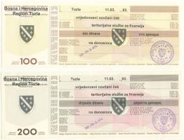 Bosznia Hercegovina/Muszlim Köztársaság/Tuzla 1993. "novcani cek" 100D + 200D T:I