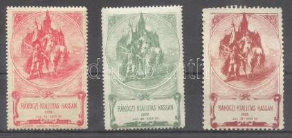 1903 Rákóczi kiállítás Kassán 3 klf színű levélzáró