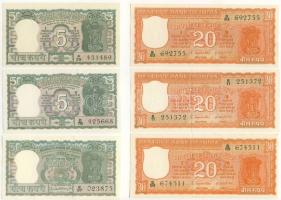 India/Reserve Bank II. széria 2R (5klf), 5R (3x, 2klf), 10R (5klf), 20R (3x), 100R (2klf) T:I