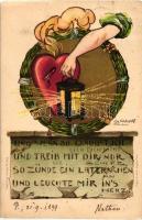 1899 Love art postcard, Helios golden litho s: Graf (EK)